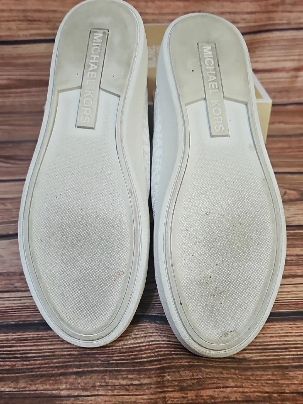 Michael Kors White and Silver Logo-Print Lace-Up Sneakers